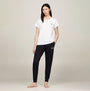 Tommy Hilfiger PURE COTTON Womens T-Shirt White front view worn with navy pants, showcasing comfort and style.