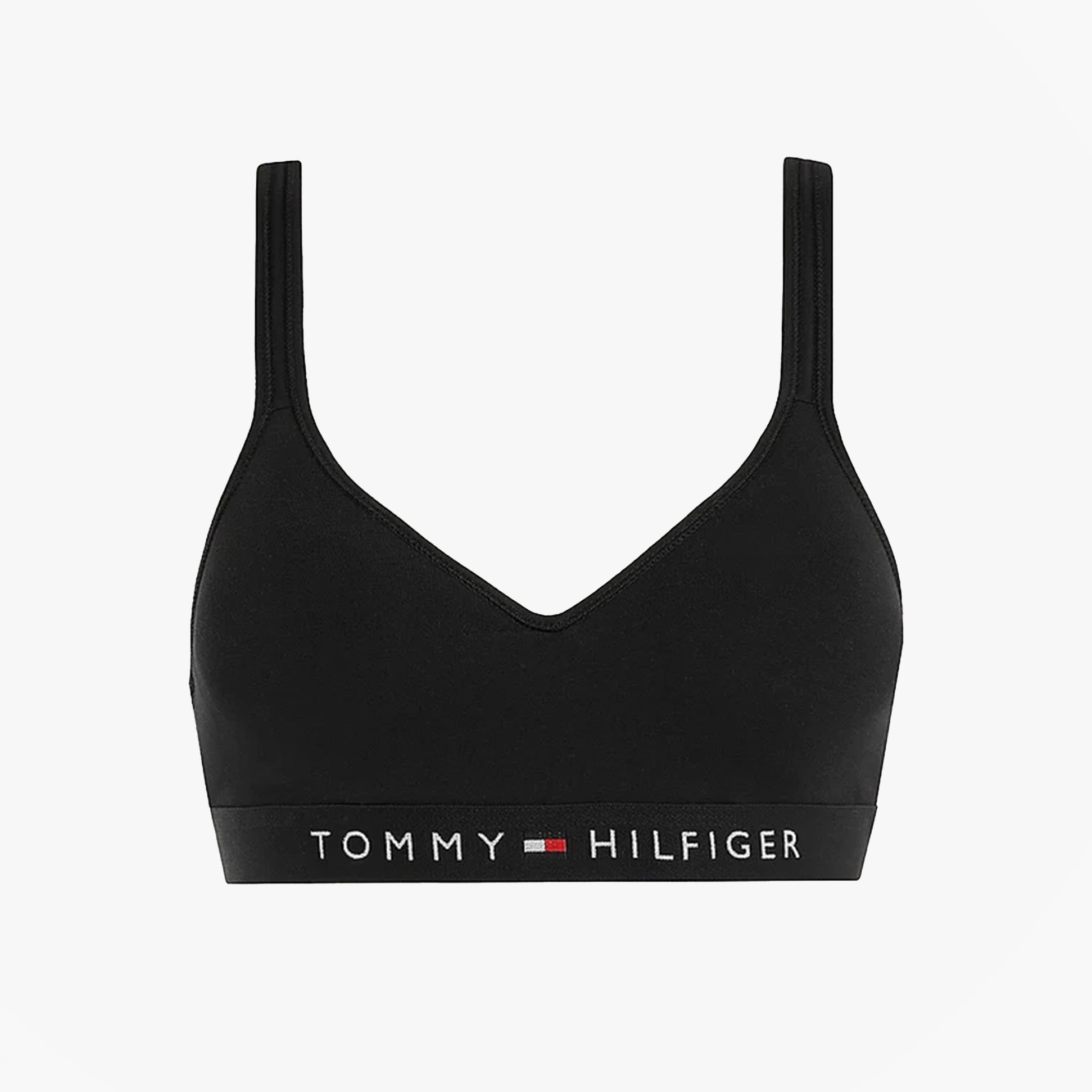 Tommy Hilfiger BRALETTE LIFT Womens Black front view featuring padded, non-wired design with logo band.