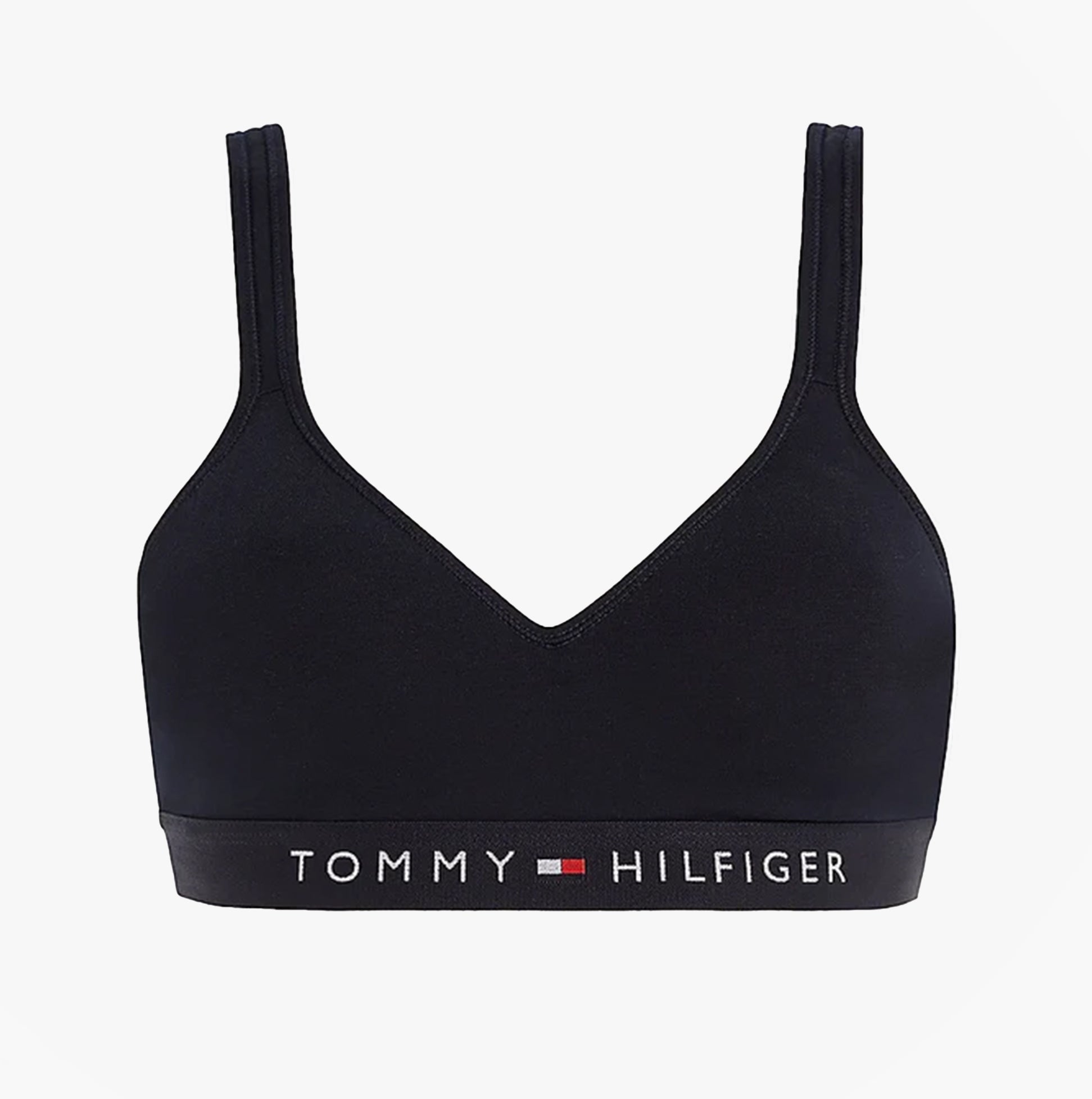 Tommy Hilfiger BRALETTE LIFT Womens Desert Sky front view, padded bralette in black with logo band.
