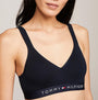 Tommy Hilfiger BRALETTE LIFT Womens Desert Sky front view showing padded cups and logo band in dark blue.