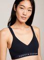 Tommy Hilfiger BRALETTE LIFT Womens Desert Sky front view of navy bralette with logo band.