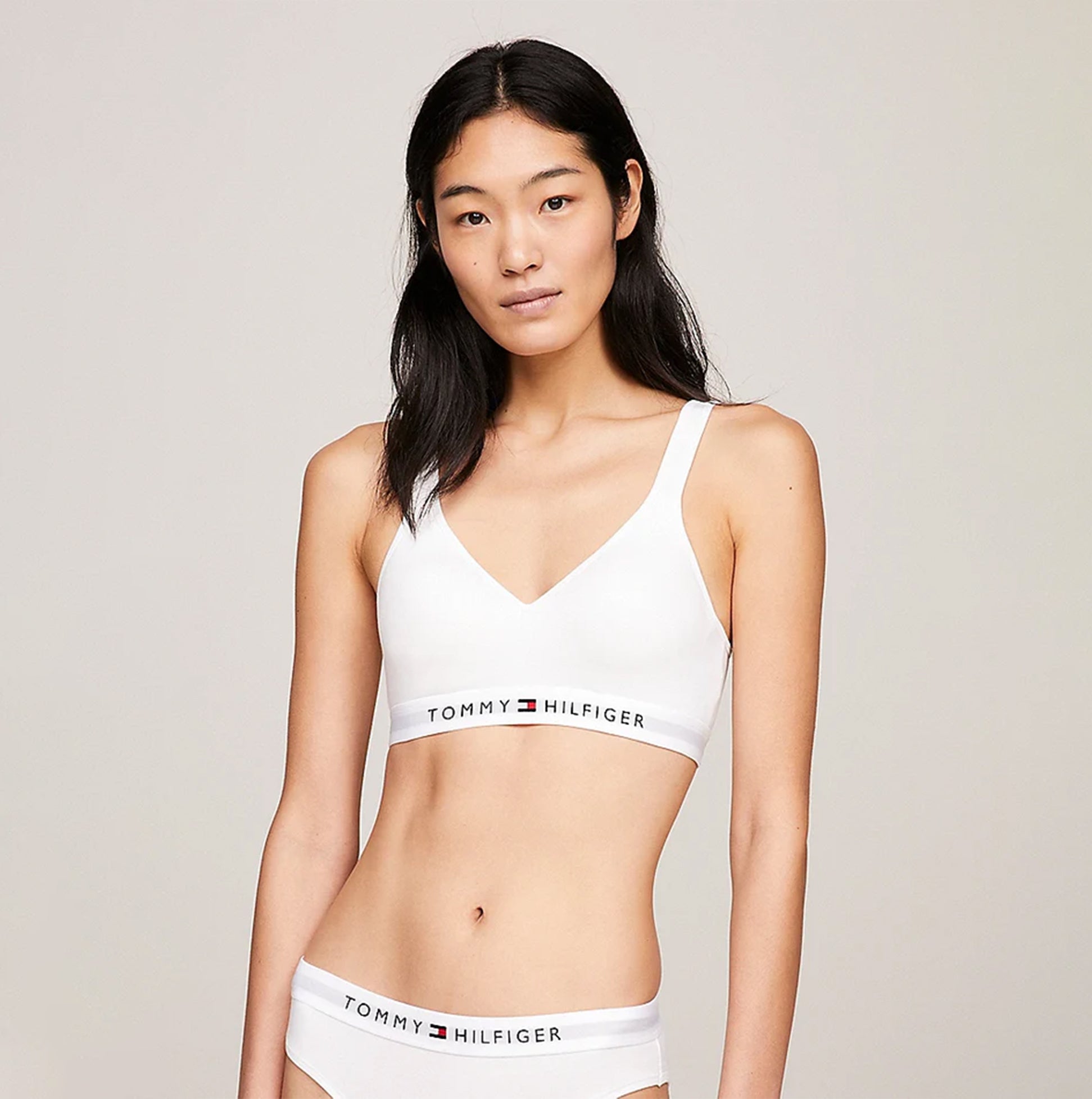 Tommy Hilfiger BRALETTE LIFT Womens White front view showing bralette with logo detailing.