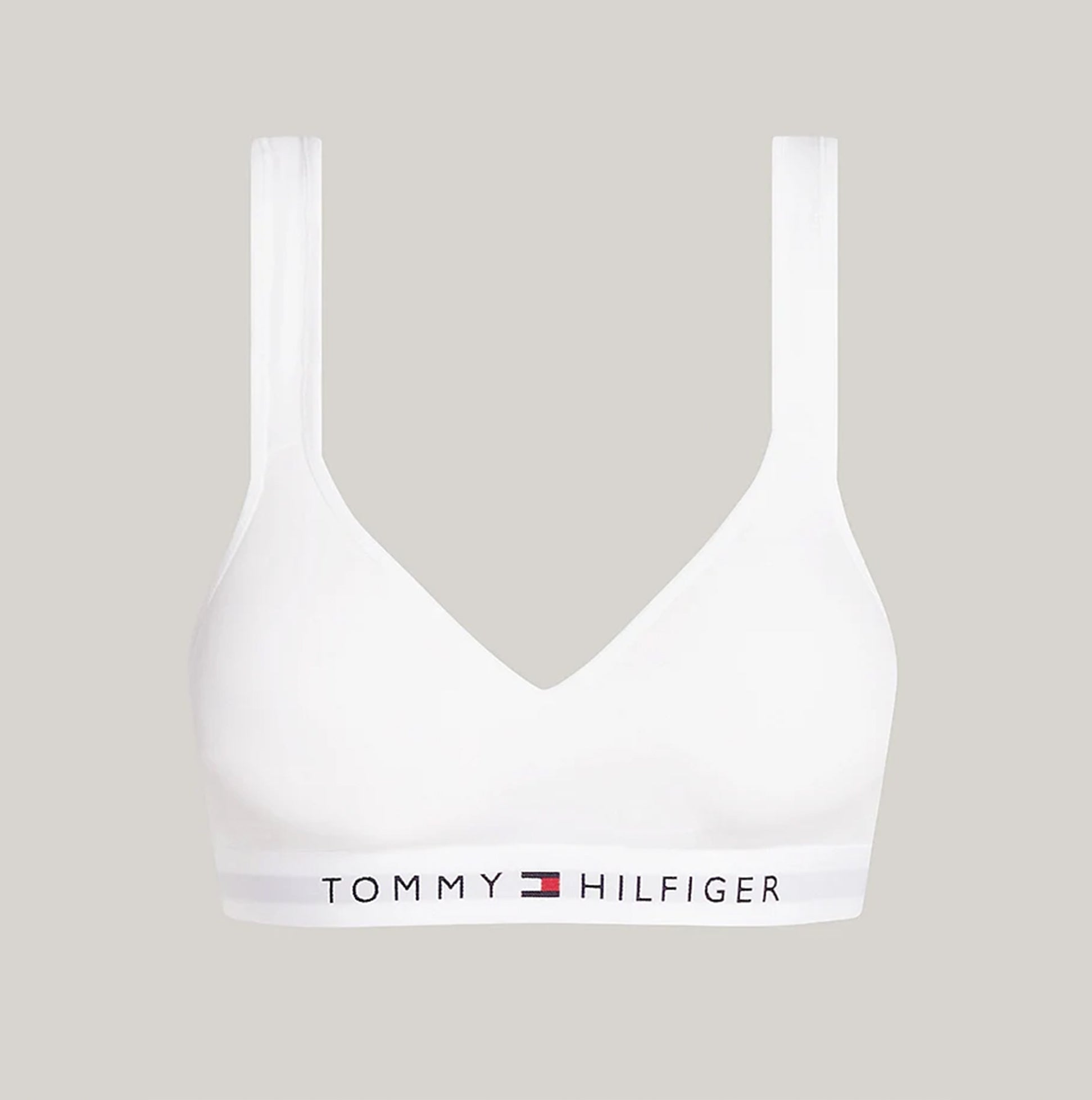 Tommy Hilfiger BRALETTE LIFT Womens White front view showing padded, non-wired bralette with logo band.