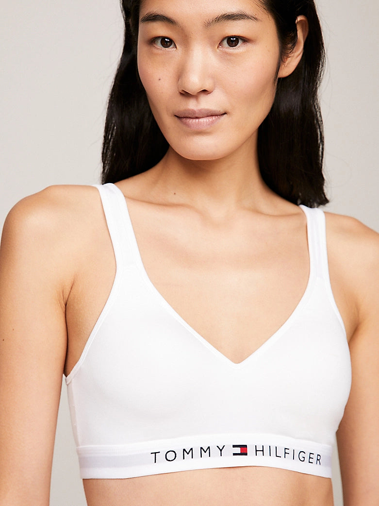 Tommy Hilfiger BRALETTE LIFT Womens White front view with adjustable straps and logo underband.
