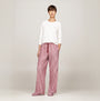 Tommy Hilfiger ORIGINAL Womens Flannel Pan Ivory/Pinstripe Rouge front view, featuring long sleeve top and relaxed fit pants.