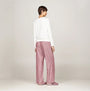 Tommy Hilfiger ORIGINAL Womens Flannel Pan Ivory/Pinstripe Rouge back view featuring long sleeve top and striped pajama pants