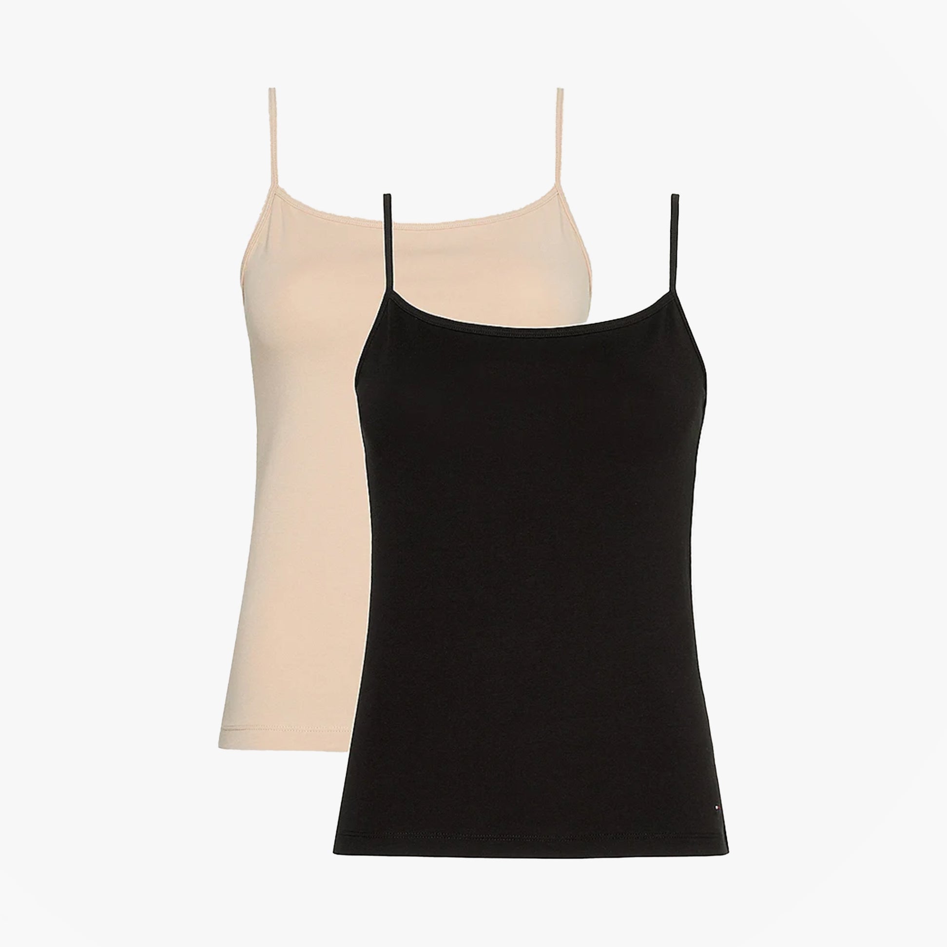 Tommy Hilfiger CAMI 2 Pack Womens Vest Black/Misty Blush, front view, featuring a black and a misty blush vest with spaghetti straps.