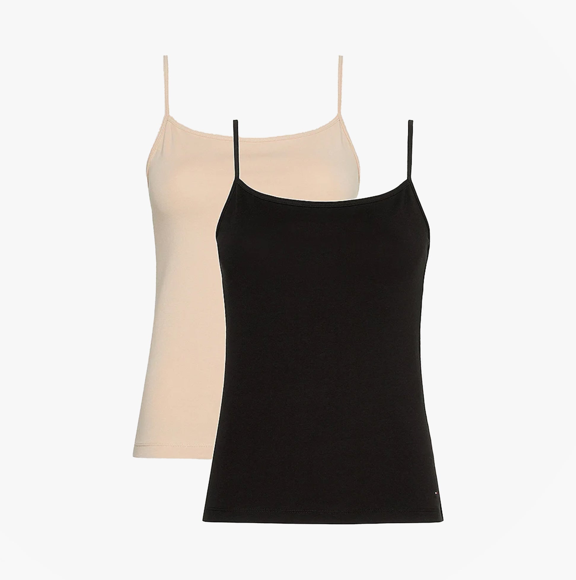 Tommy Hilfiger CAMI 2 Pack Womens Vest Black/Misty Blush, front view, featuring a black and a misty blush vest with spaghetti straps.