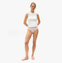 Tommy Hilfiger Womens 3 Pack Thong Lace Multicoloured front view on model wearing white tank top.