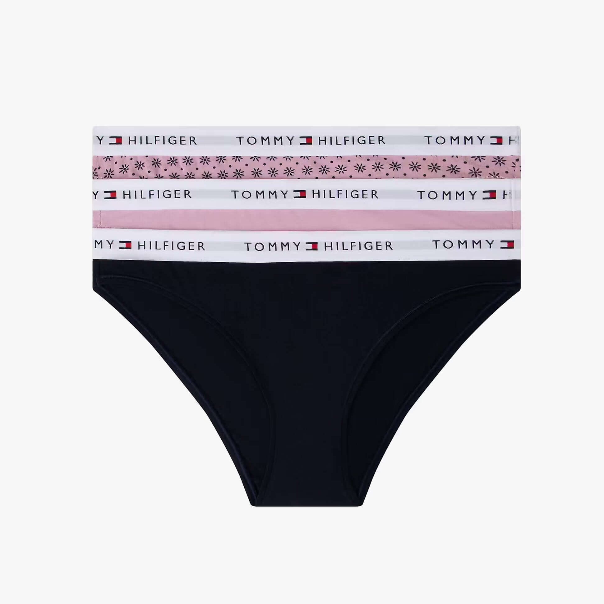 Tommy Hilfiger 3 Pack Womens BIKINI Multi, front view of black bikini featuring signature branding on the waistband.