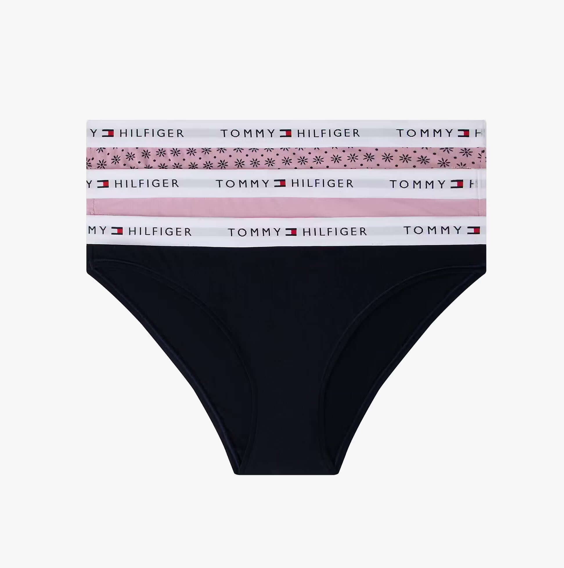Tommy Hilfiger 3 Pack Womens BIKINI Multi, front view of black bikini featuring signature branding on the waistband.