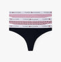 Tommy Hilfiger Womens 3 PACK THONG Multi front view showing three thongs in black and pink with logo waistbands.