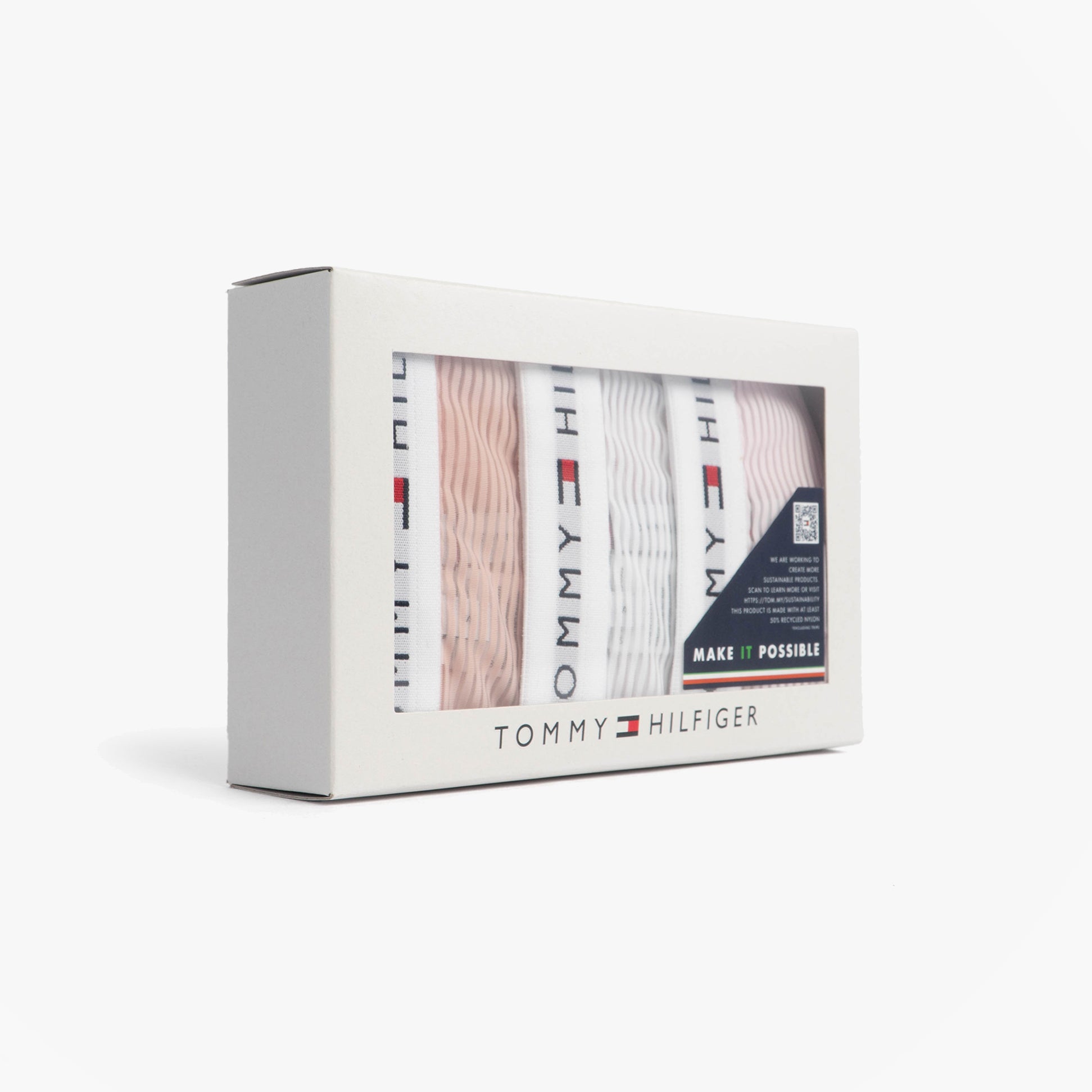 Tommy Hilfiger 3 PACK MESH BIKINI Womens Brief Multicoloured displayed in a gift box, featuring pink and white designs.
