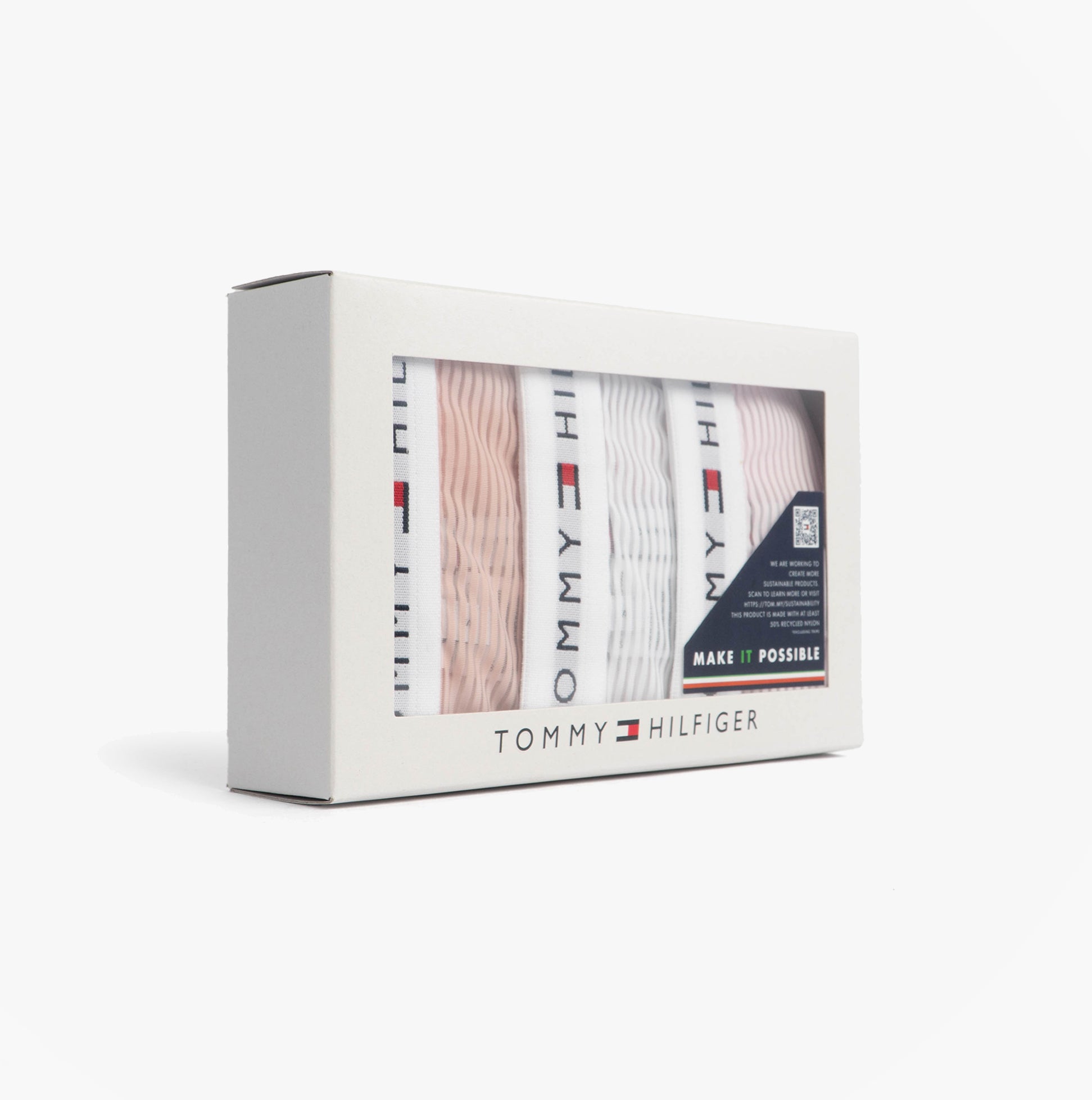 Tommy Hilfiger 3 PACK MESH BIKINI Womens Brief Multicoloured displayed in a gift box, featuring pink and white designs.
