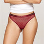 Tommy Hilfiger GIFT UNDERWEAR Womens 3 Pack Thongs Multicoloured side view of maroon thong with logo waistband