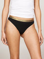 Tommy Hilfiger GIFT UNDERWEAR Womens 5 Pack Thongs Multicoloured front view of black thong with logo waistband.
