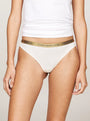 Tommy Hilfiger GIFT UNDERWEAR Womens 5 Pack Thongs Multicoloured front view on model with gold waistband.