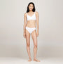 Tommy Hilfiger MONOTYPE Womens Thong White front view, showcasing ribbed texture and elasticated waistband.
