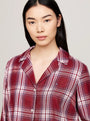 Tommy Hilfiger ORIGINAL Womens Pyjama Set Plaid Check Deep Rouge front view, featuring a stylish plaid design in deep rouge.