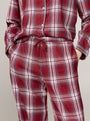 Tommy Hilfiger ORIGINAL Womens Pyjama Set Plaid Check Deep Rouge front view displaying plaid pattern and adjustable waistband.