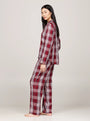 Tommy Hilfiger ORIGINAL Womens Pyjama Set Plaid Check Deep Rouge side view on model, showcasing comfortable fit and stylish design.