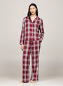 Tommy Hilfiger ORIGINAL Womens Pyjama Set Plaid Check Deep Rouge front view showcasing stylish plaid design and comfortable fit.