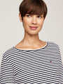 Tommy Hilfiger MONOTYPE Womens Pyjama Set Mini Bretton Stripe Desert Sky detail view of model wearing striped top