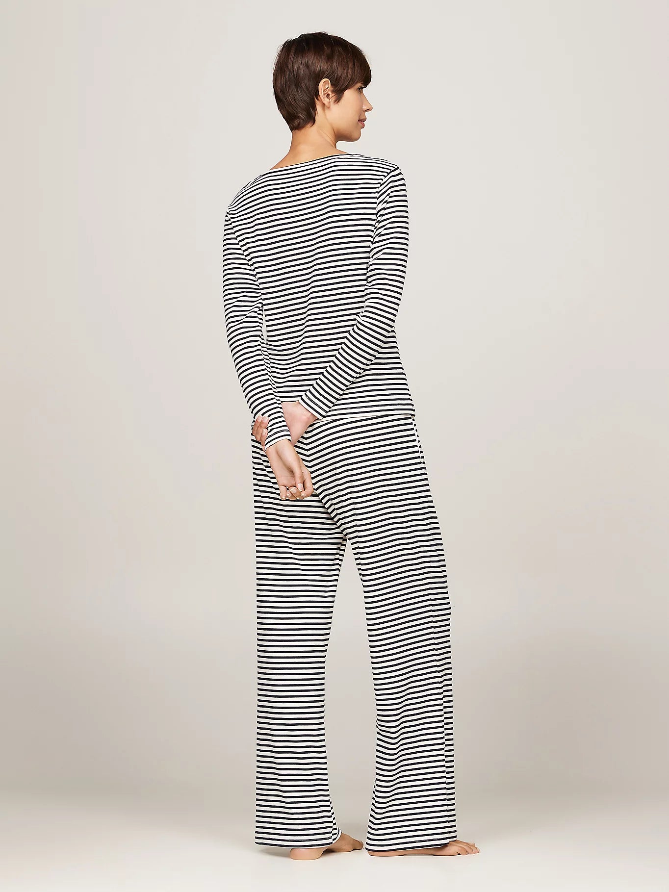 Tommy Hilfiger MONOTYPE Womens Pyjama Set Mini Bretton Stripe Desert Sky back view showcasing stripes and comfort fit.