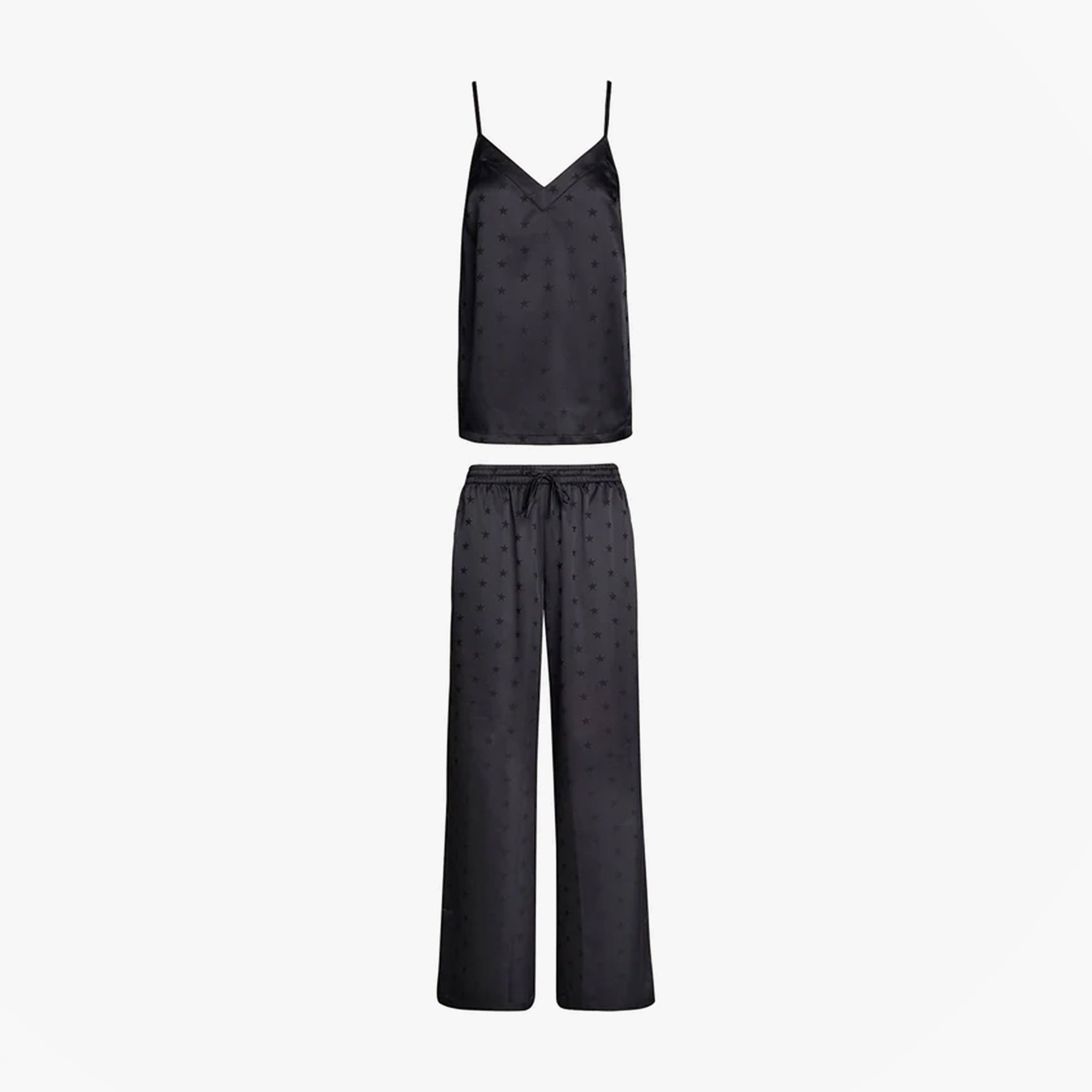Tommy Hilfiger ESS HOLIDAY Womens Cami & Long Pants Black front view showcasing spaghetti strap cami and long pants.