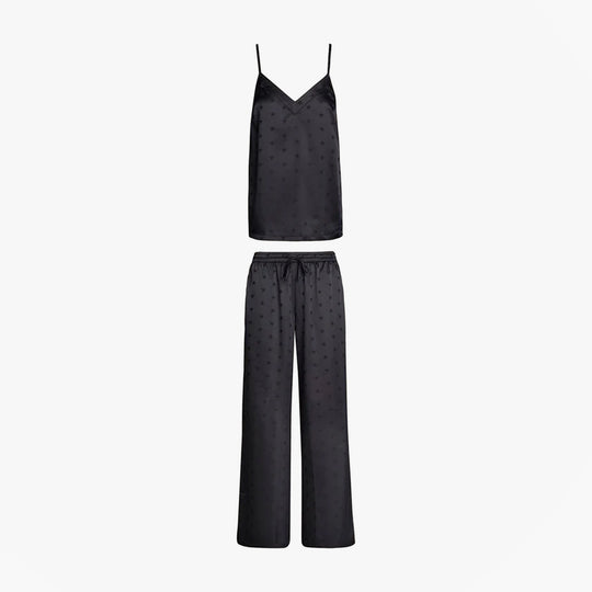Tommy Hilfiger ESS HOLIDAY Womens Cami & Long Pants Black front view showcasing spaghetti strap cami and long pants.