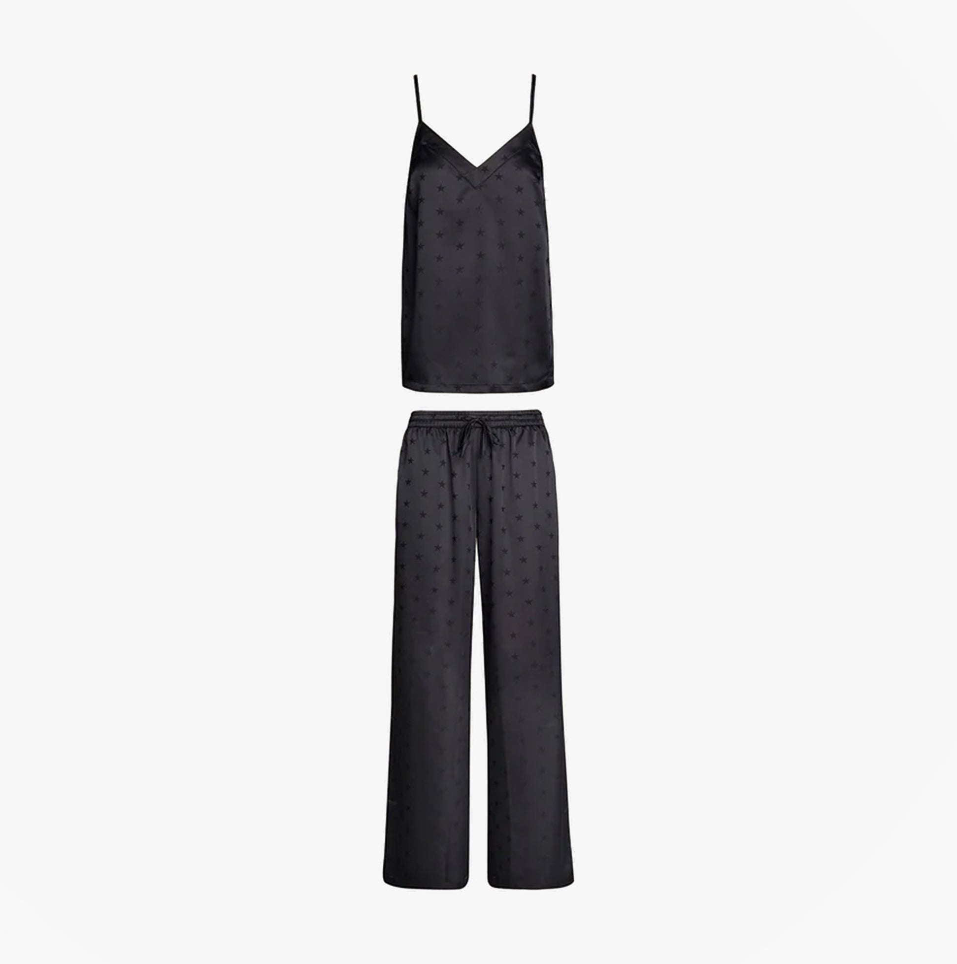 Tommy Hilfiger ESS HOLIDAY Womens Cami & Long Pants Black front view showcasing spaghetti strap cami and long pants.