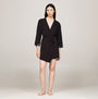 Tommy Hilfiger COMFORT Womens Modal Lace-Trim Kimono Robe Black front view with lace trim on cuffs and relaxed fit.