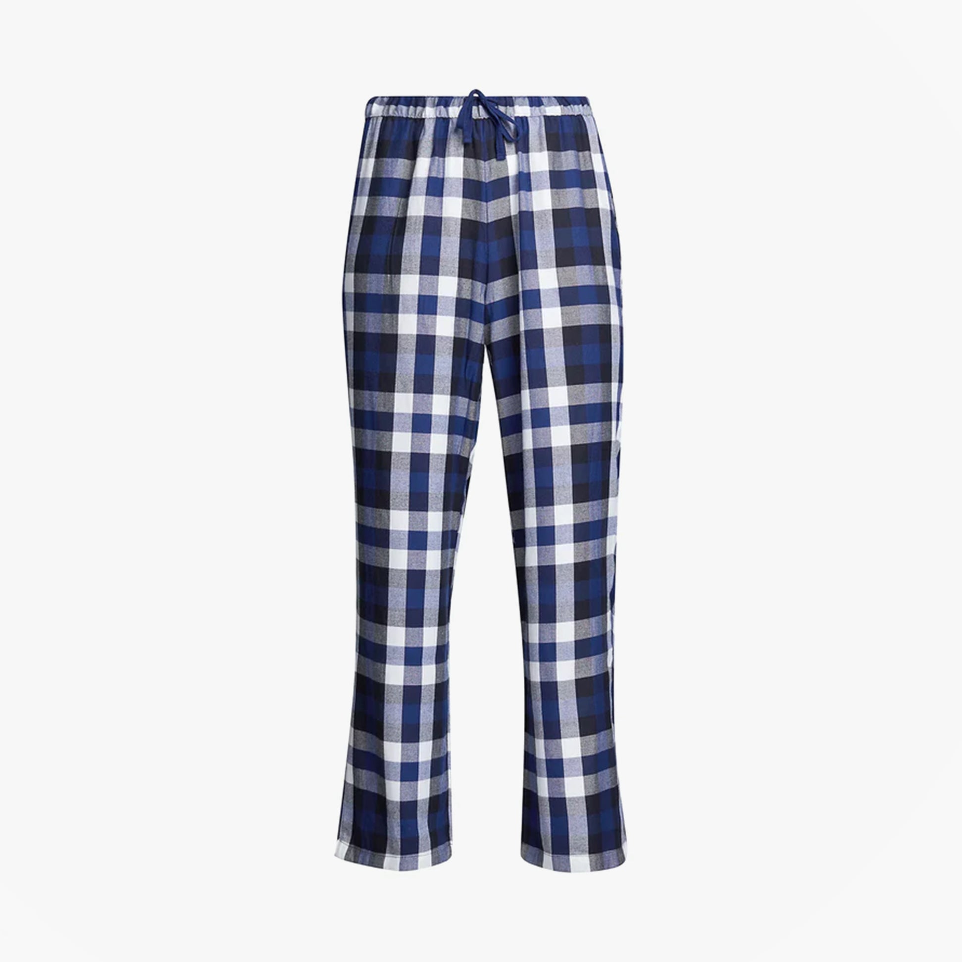 Tommy Hilfiger ORIGINAL Womens Flannel Pants Heritage Check Midi Blue Ink front view showcasing blue and white check pattern.
