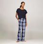 Tommy Hilfiger ORIGINAL Womens Flannel Pants Heritage Check Midi Blue Ink front view model wearing cozy trousers.