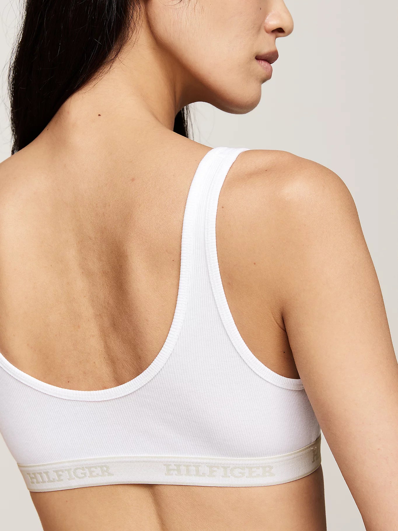 Tommy Hilfiger MONOTYPE Womens Bralette Lifts White back view showcasing ribbed texture and elasticated underband.