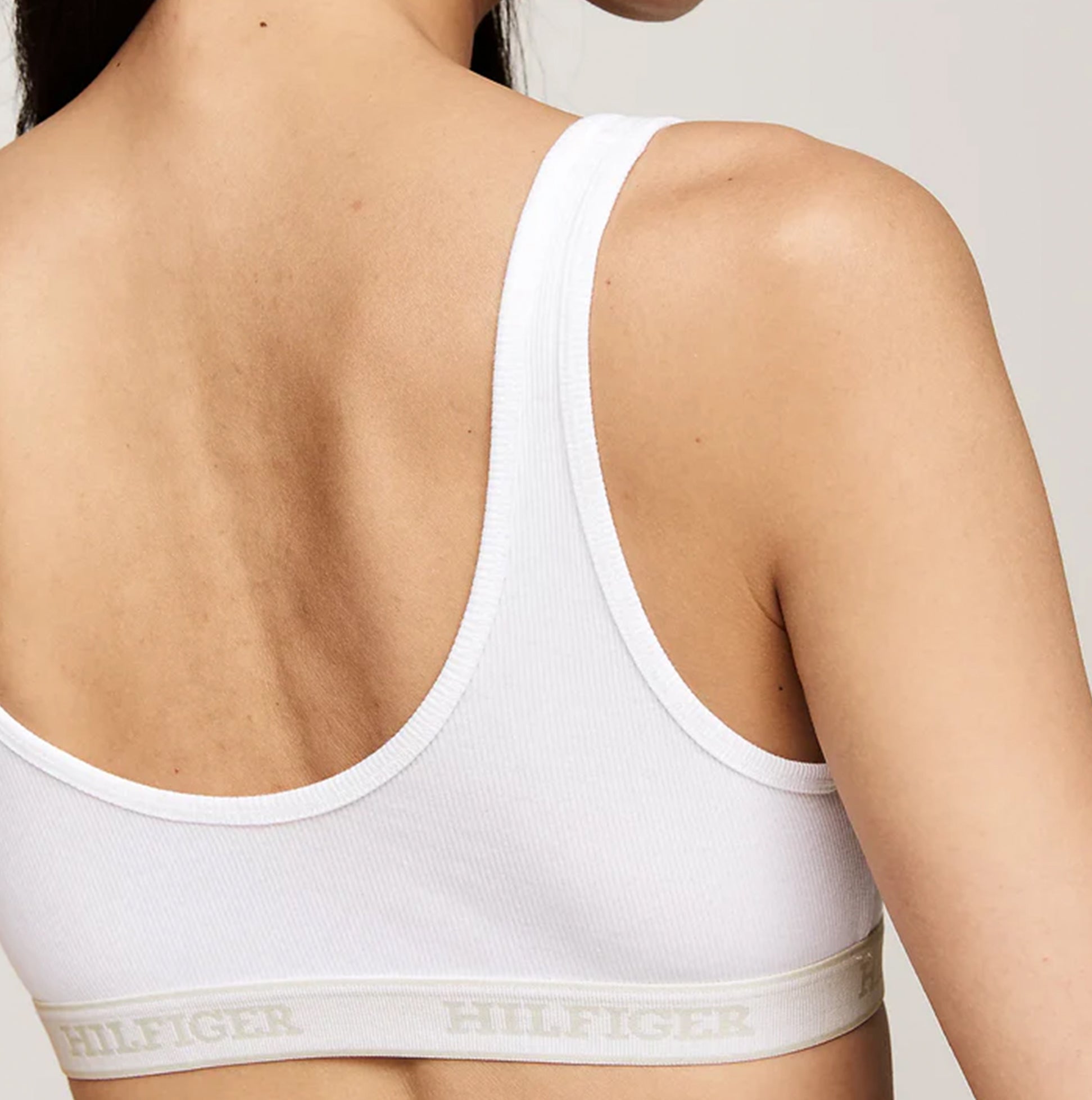 Tommy Hilfiger MONOTYPE Womens Bralette Lifts White back view showing ribbed texture and elasticated underband logo.
