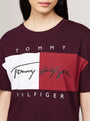 Tommy Hilfiger HERITAGE HOLIDAY Womens T-Shirt Dress Deep Burgundy detail view of logo on front.
