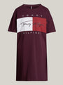 Tommy Hilfiger HERITAGE HOLIDAY Womens T-Shirt Dress Deep Burgundy front view showcasing relaxed fit and logo design.