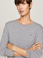 Tommy Hilfiger ORIGINAL Womens Legging Pyjama & Eye Mask Gift Set front view model wearing grey long sleeve top.