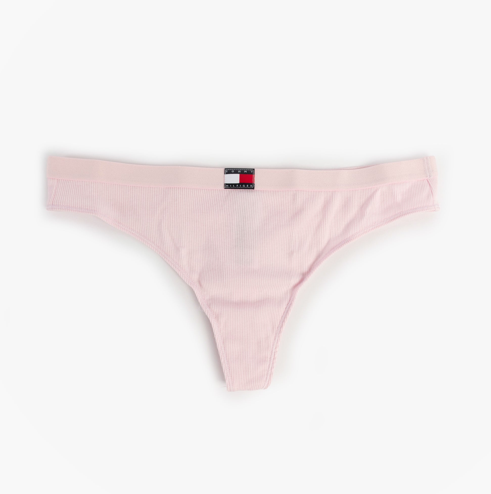 Tommy Hilfiger FLAG LOGO 3 Pack Womens Thongs Primary Red/Light Pink Rib/Navy front view of light pink thong.