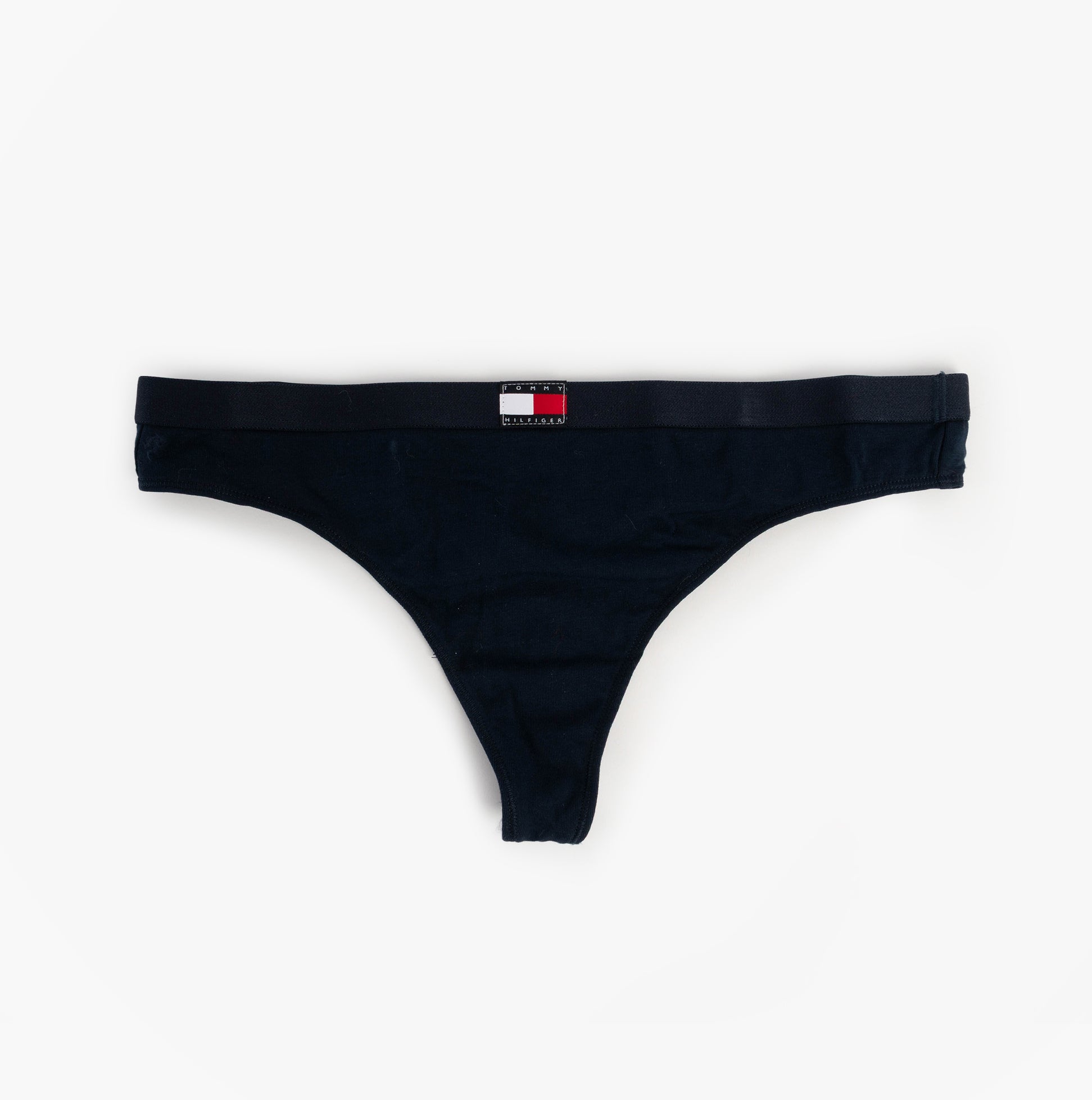 Tommy Hilfiger FLAG LOGO 3 Pack Womens Thongs Primary Red/Light Pink Rib/Navy front view of navy thong with logo