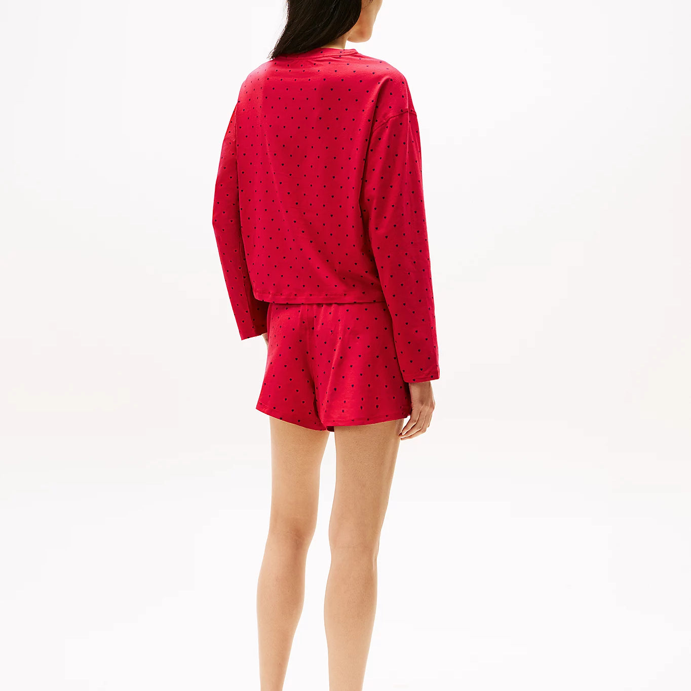 Tommy Hilfiger HERITAGE Womens Pyjama Set Hearts Primary Red Aop back view showcasing comfort and style in red.
