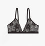 Tommy Hilfiger FLORAL LACE Womens Triangle Bra Black front view with adjustable straps and floral lace design.