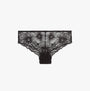 Tommy Hilfiger FLORAL LACE Womens Brazilian Briefs Black front view showcasing intricate floral lace design.