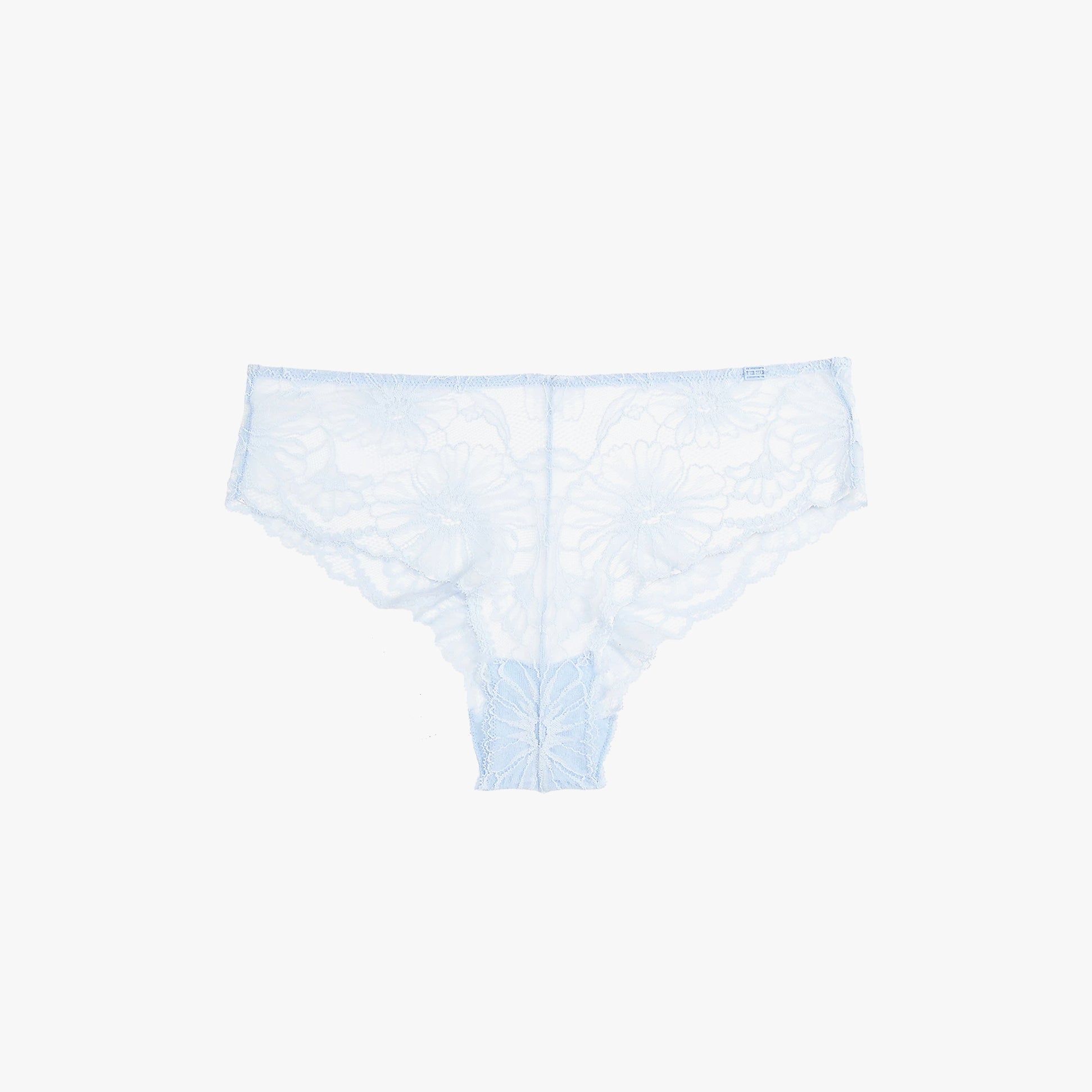Tommy Hilfiger FLORAL LACE Womens Brazilian Briefs Sweet Blue front view showcasing delicate floral lace design.