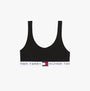 Tommy Hilfiger HERITAGE LOGO Womens Underband Non-Wired Bralette Black front view showing soft fabric and logo underband.