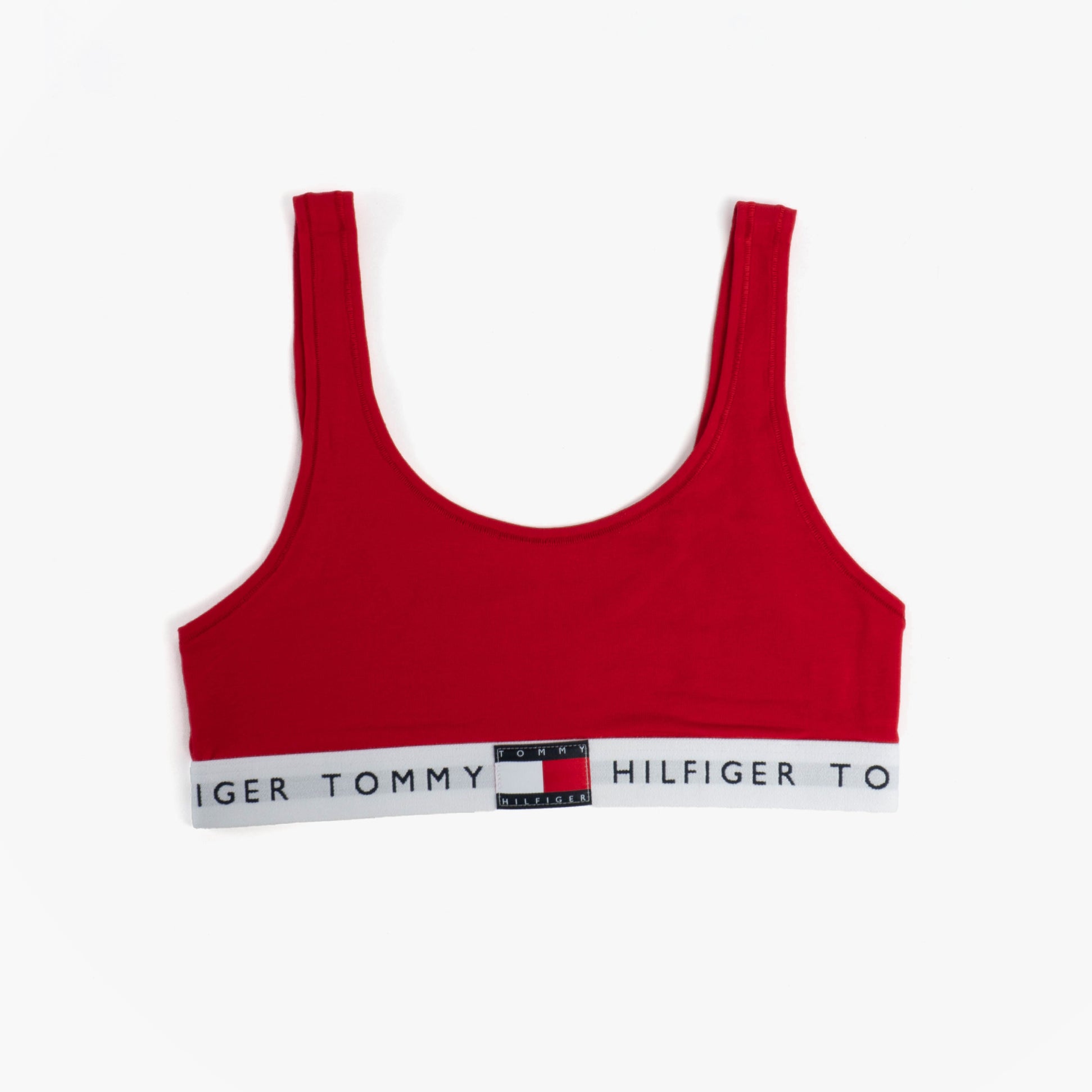Tommy Hilfiger UNLINED BRALETTE Ladies Primary Red front view highlighting soft cotton blend and logo detail.