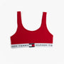 Tommy Hilfiger UNLINED BRALETTE Ladies Primary Red front view highlighting soft cotton blend and logo detail.