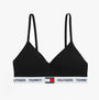 Tommy Hilfiger HERITAGE Womens Padded Push-Up Bralette Black front view showing slim adjustable straps and logo elasticated underband.
