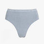 Tommy Hilfiger RIBBED Womens High Rise Briefs Brisk Blue front view showcasing ribbed texture and Hilfiger logo.